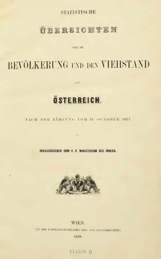 Statistische ubersichten uber die bevolkerung und den viehstand von Osterreich nach der zahlung vom 31. october 1857